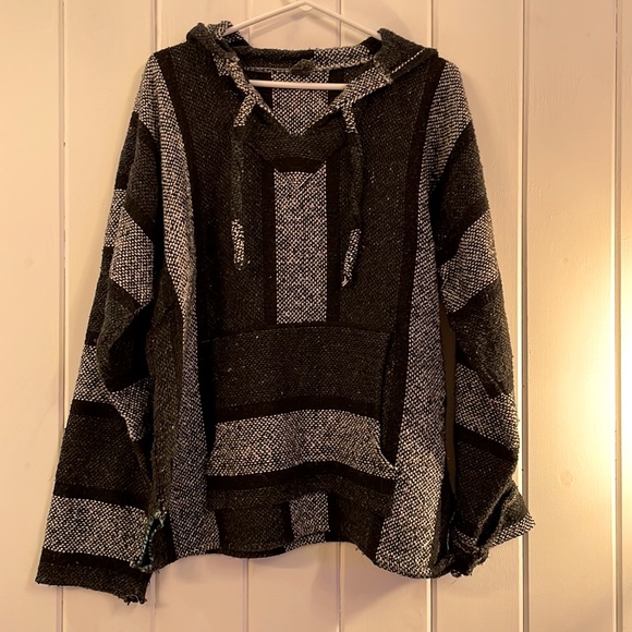 Unisex Boho beach hoodie. Black, grey and white. Size L. - Picture 1 of 1